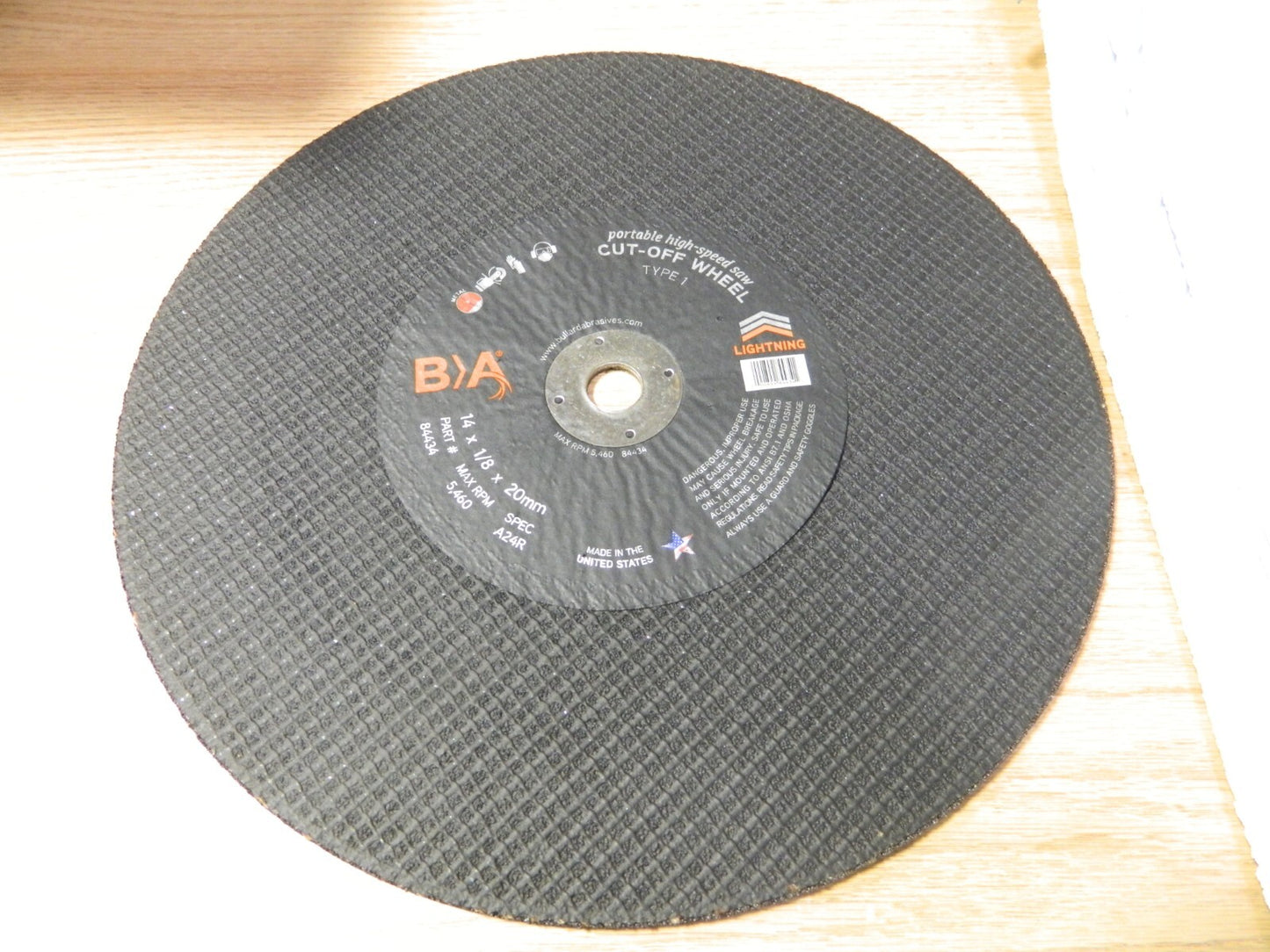 Cut-Off Wheel: Type 1, 14 Dia, 1/8 Thick, Aluminum Oxide Qty 5 KP9328