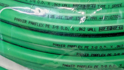 Parker Green Polyethylene Tubing 3/8" X .062 Wall 125PSI QTY 100 Ft E-64-G-