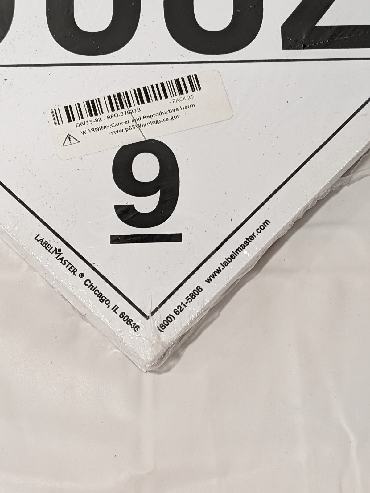 Labelmaster UN 3082 Miscellaneous Dangerous Goods Hazmat Placard Qty 25 ZRV19-82