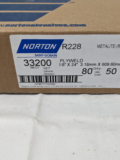 NORTON Abrasive Belt: 1/8" Wide, 24" OAL, 80 Grit, AO Qty 50 78072733200