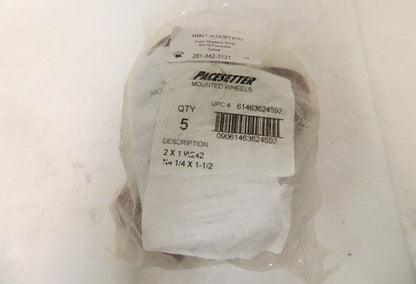 Norton 2" Head Dia x 1" Thick W242 Cylinder End Aluminum Oxide Mounted Point 5pk