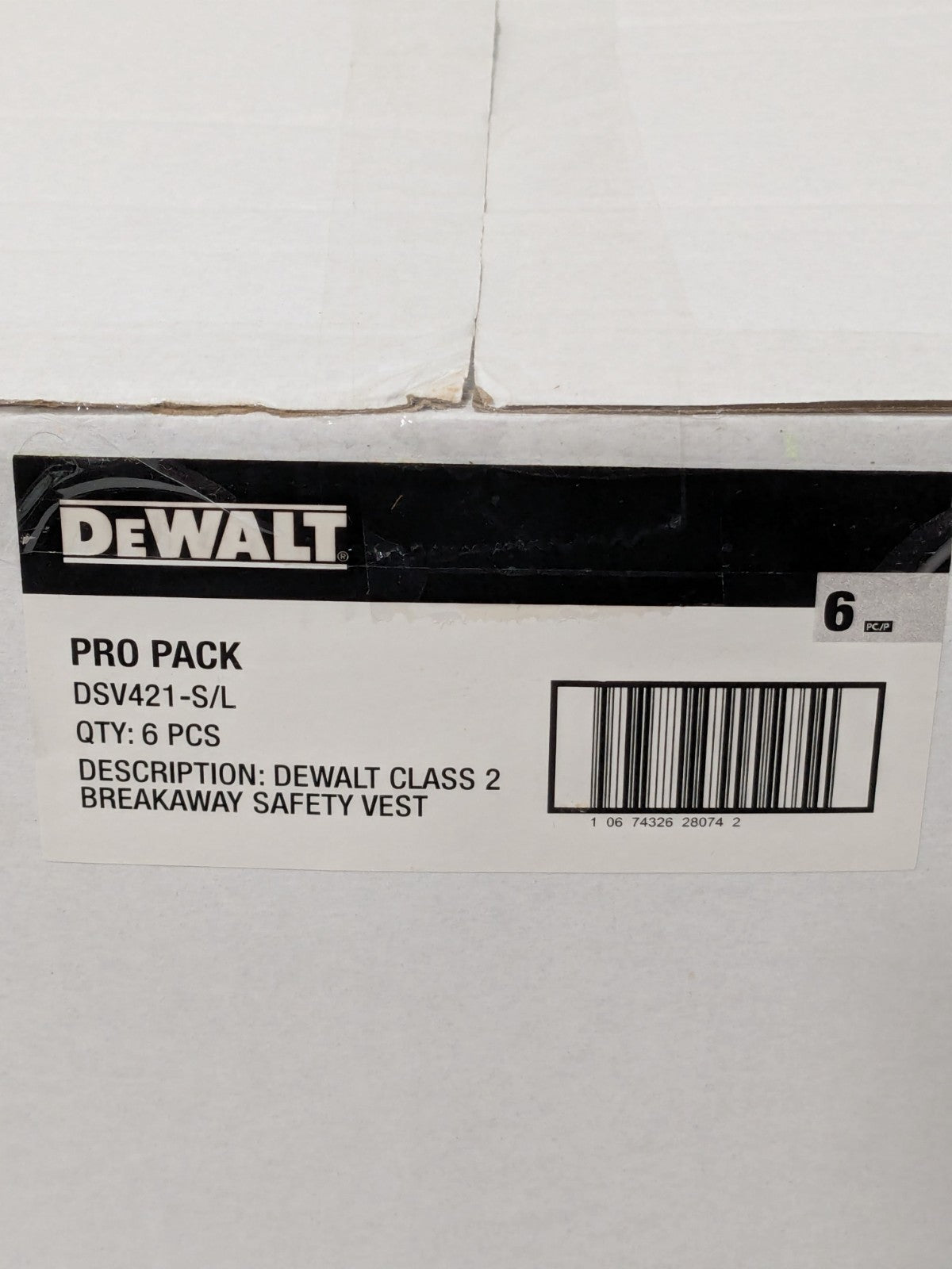 DeWalt ANSI Class 2 Adjustable Breakaway Vest Box of 6 DSV421-S/L