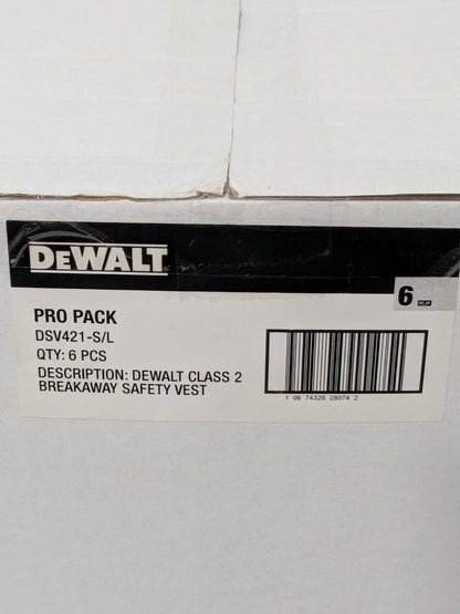 DeWalt ANSI Class 2 Adjustable Breakaway Vest Box of 6 DSV421-S/L