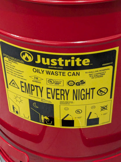 Justrite 10 Gal Cap. Galvanized Steel Disposal Can 13-15/16" W x 18-1/4" H 09300