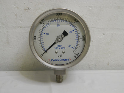 Work Smart Pressure Gauge 4" Dial 1/4 Thread 0-600 Scale Range WS-PE-GAGE-217