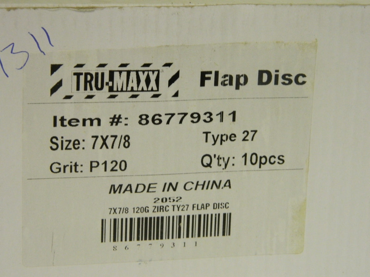 Tru-Maxx Coated Zirconia Alumina Flap Disc 7" x 7/8" 20 Grit QTY 10  8