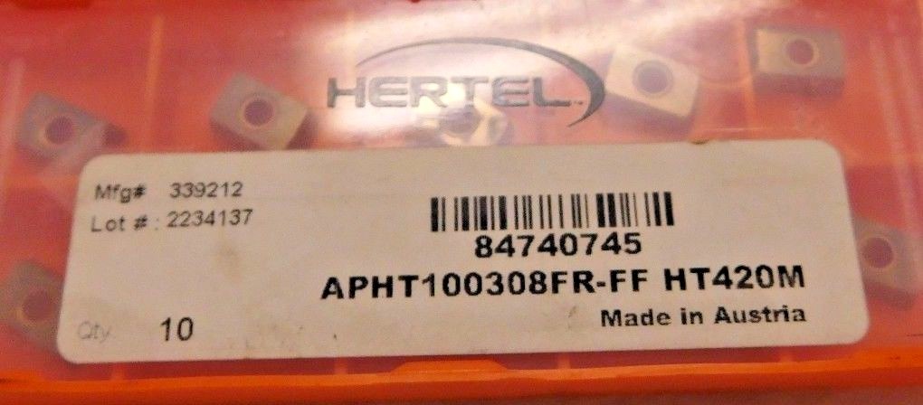 Hertel Carbide Milling Inserts APHT100308 FF Grade HT420M Qty 10 84740745
