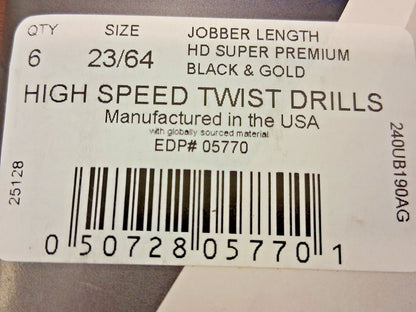 Norseman/CTD Drill & Tool High Speed Twist Drill Bits QTY6  23/64" 300SBTA 23/64