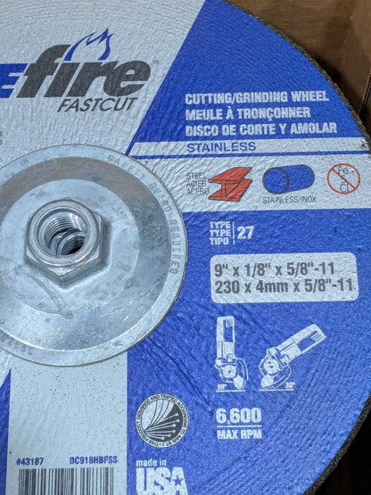 (10) Norton Depressed-Center Wheel: 9" Dia, 1/8" Thick, 5/8-11 Hole 66252843187