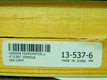 SPI Groove Micrometer 3-4" Range 13mm Spindle Diam 0.001" Accuracy 13-537-6