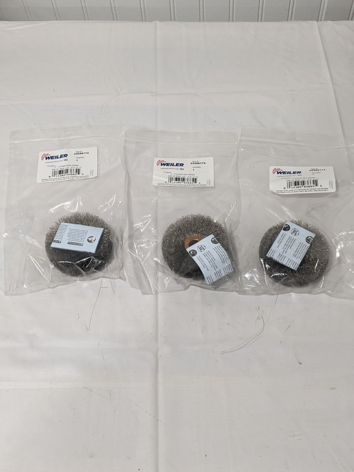 WEILER Wheel Brush: 3" Dia, 5/8" Width, 0.0060" Wire Dia Qty 3 03598174