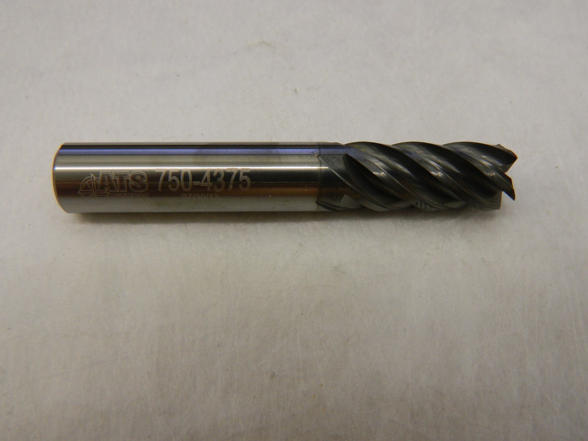 AMERICAN TOOL SERVICE Square End Mill: 7/16'' 5 Fl Solid Carbide 750-4