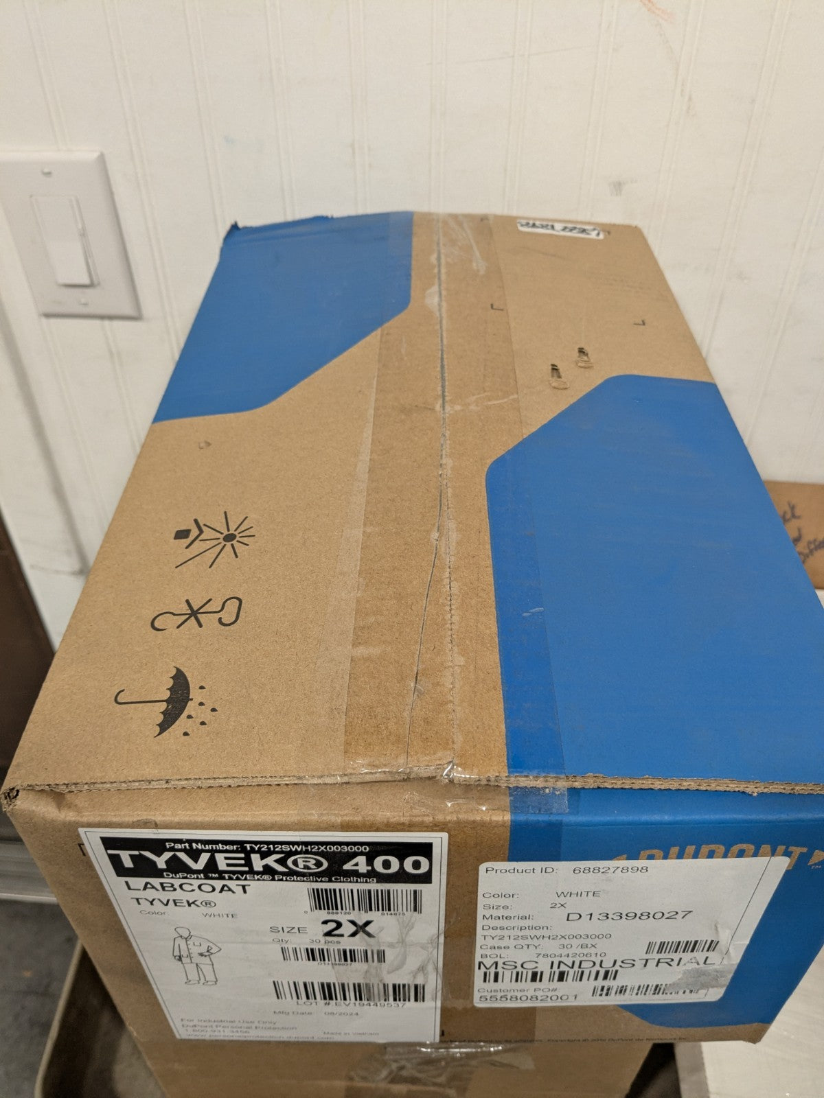 Dupont Lab Coat: 1.20 oz Material, Size 2XL, Tyvek Box of 30 TY212SWH2X00300