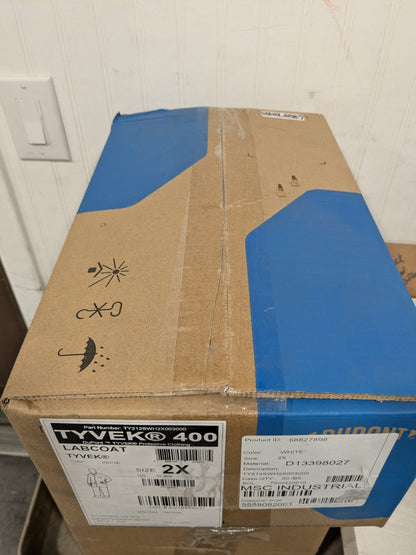 Dupont Lab Coat: 1.20 oz Material, Size 2XL, Tyvek Box of 30 TY212SWH2X00300