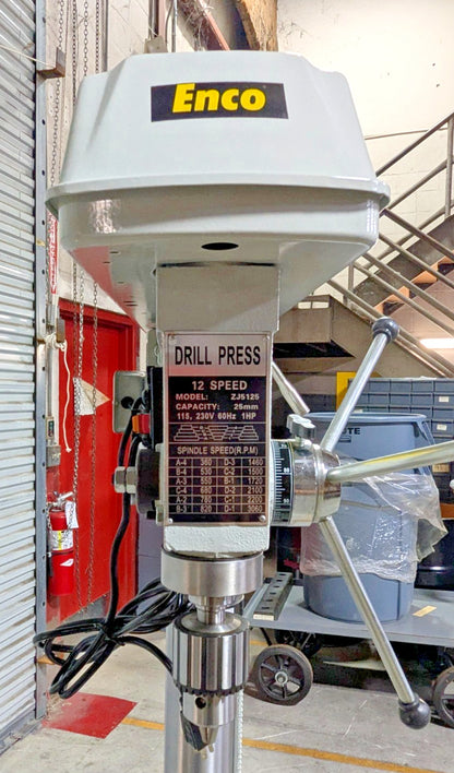 ENCO Drill Press  17" Swing  115/230V  1HP  12 Speed Step Pulley  MT3