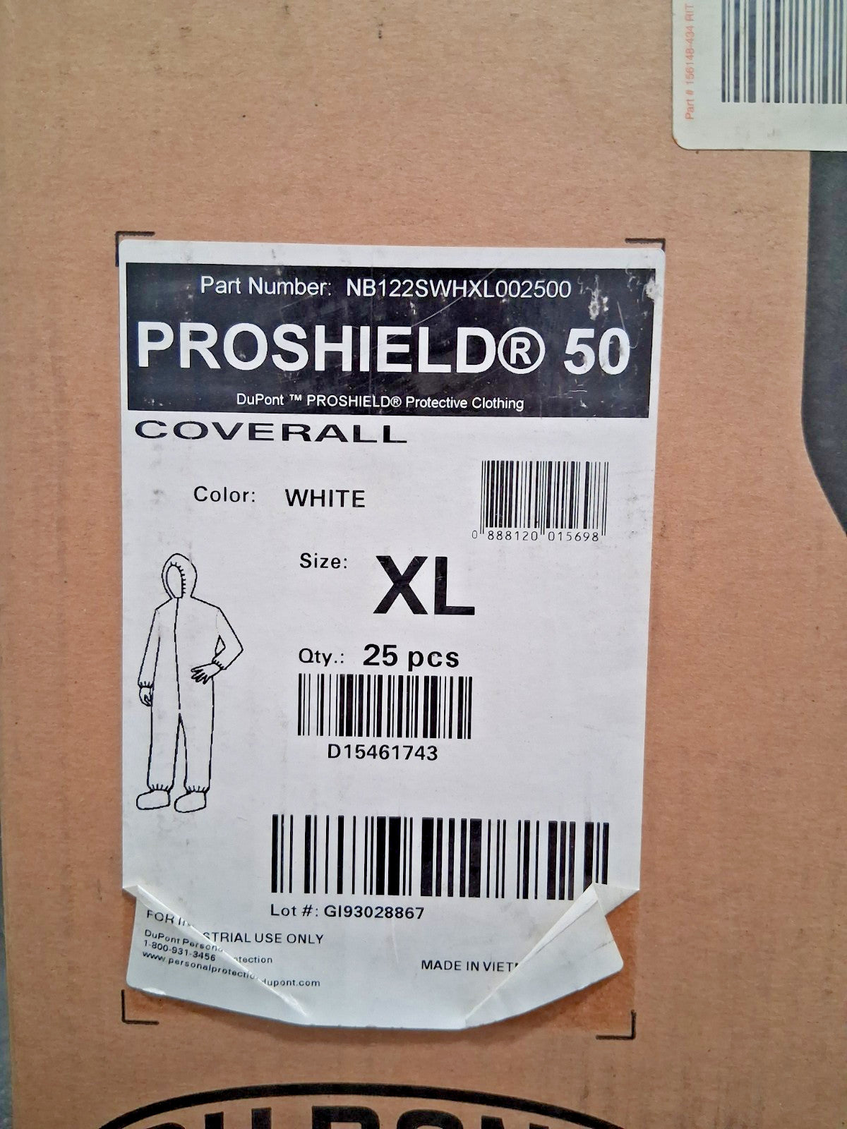 Dupont Particle Protection Disposable Coveralls QTY25 Size NB125SWHXL002500
