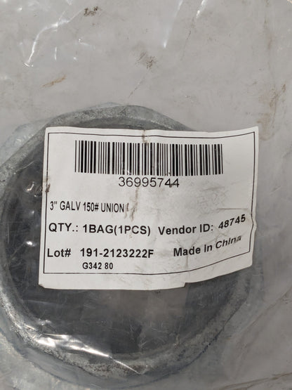 Malleable Iron Pipe Union: 3" Fitting Threaded, 300 psi Liquid &amp; Gas G3
