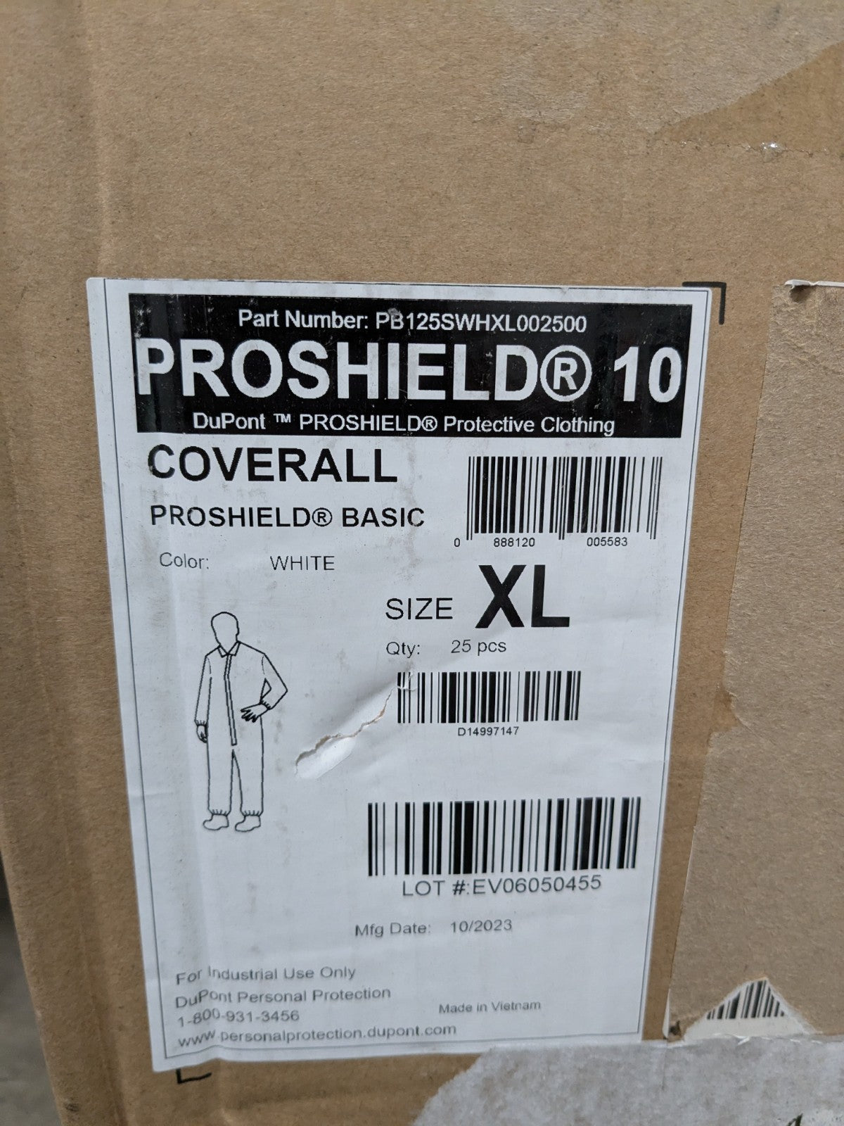 DUPONT Coverall Liquid & Splash Protection Sz XL Qty 25 PB125SWHXL002500