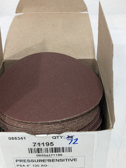 Merit PSA Disc: 4" Disc Dia, 120 Grit, Aluminum Oxide Qty 72 08834171195