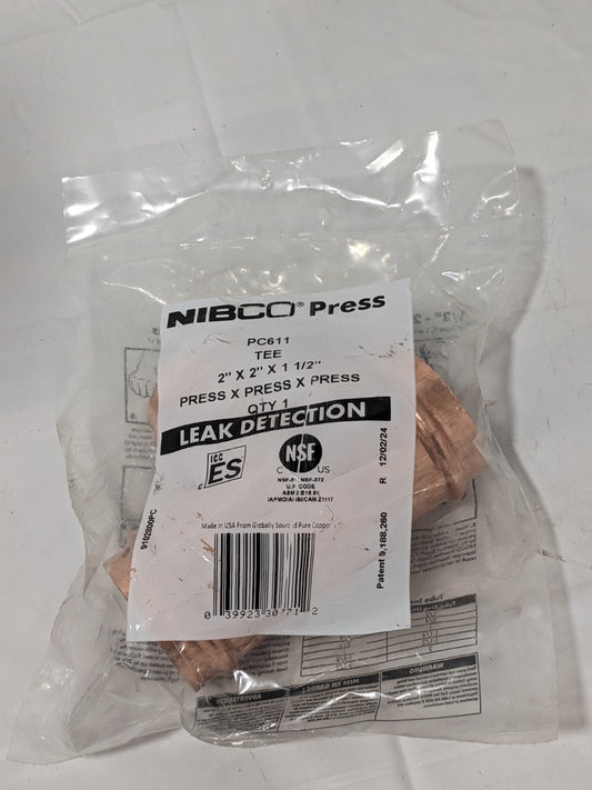 NIBCO Wrot Copper Pipe Tee: 2" x 2" x 1-1/2" Fitting, P, Press Fitting 9102800PC