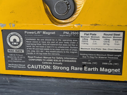 Mag Mate PowerLift Industrial Rare Earth Magnet 2500 lb. Capacity PNL2500