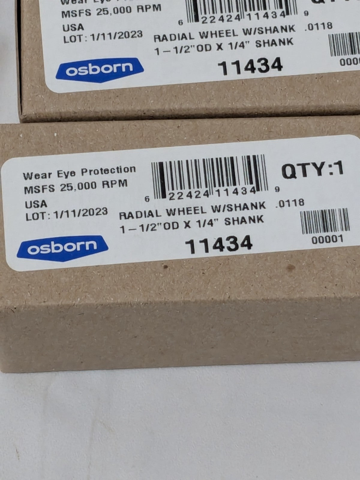 Osborn Wheel Brush: 1-1/2" Dia, 3/8" Face, 0.0118" Wire Dia Qty 2 11434