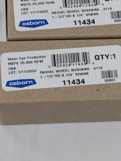 Osborn Wheel Brush: 1-1/2" Dia, 3/8" Face, 0.0118" Wire Dia Qty 2 11434