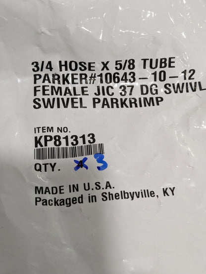 PARKER Hydraulic Hose Straight Female 3/4" Hose x 5/8" Tube Qty 3 KP81