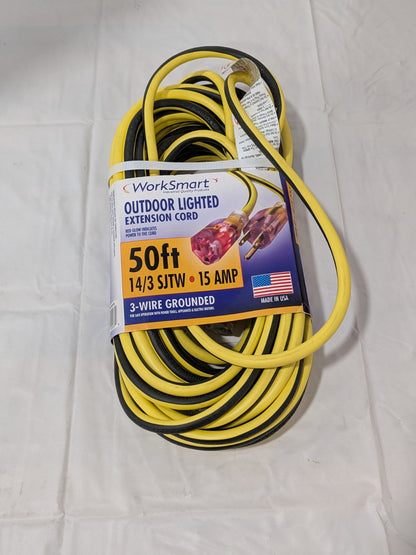 WorkSmart 50' Yellow/Black Outdoor Extension Cord 14/3 Gauge/Conductor 7305