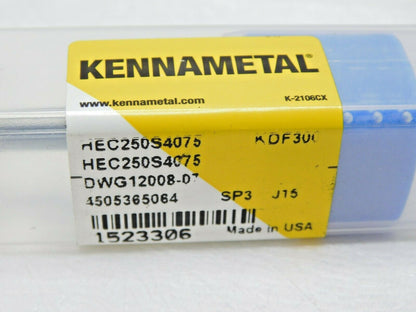 Kennametal Carbide End Mill Diamond Coated 1/4"D 4FL HEC250S4075 KDF300 152