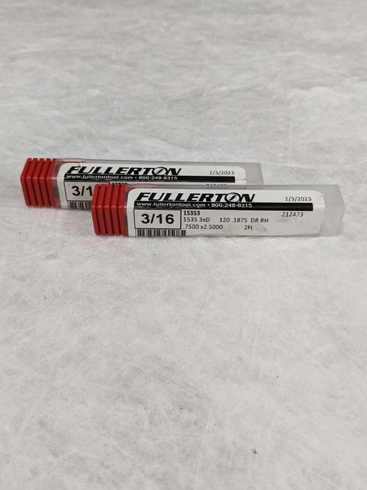 Fullerton 3/16" SC Uncoated Jobbers Length Drill Qty 2 15353