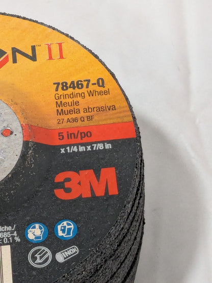 (10) 3M Depressed-Center Wheel Type 27, 5" Dia, 1/4" Thick, 7/8" Hole 7100095557