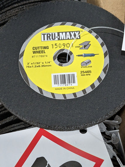 TRU-MAXX Cutoff Wheel: Type 1 (01/41), 3" X 1/32" X 1/4" Hole Qty