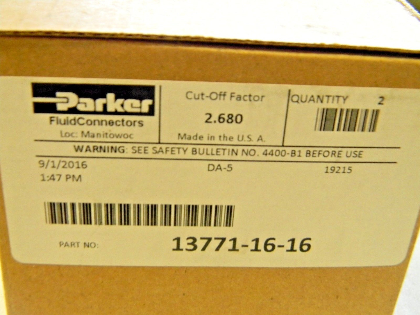 Parker Crimp Hose Fitting Female 71 Series 16 JIC 37 x 1" Qty. 2  13771-16-