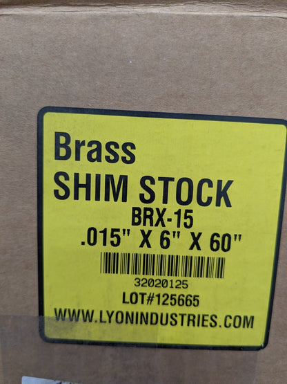 Lyon Metal Shim Stock: Roll, 0.0150" Thick, 60" L, 6" W, 260 Brass 32020125
