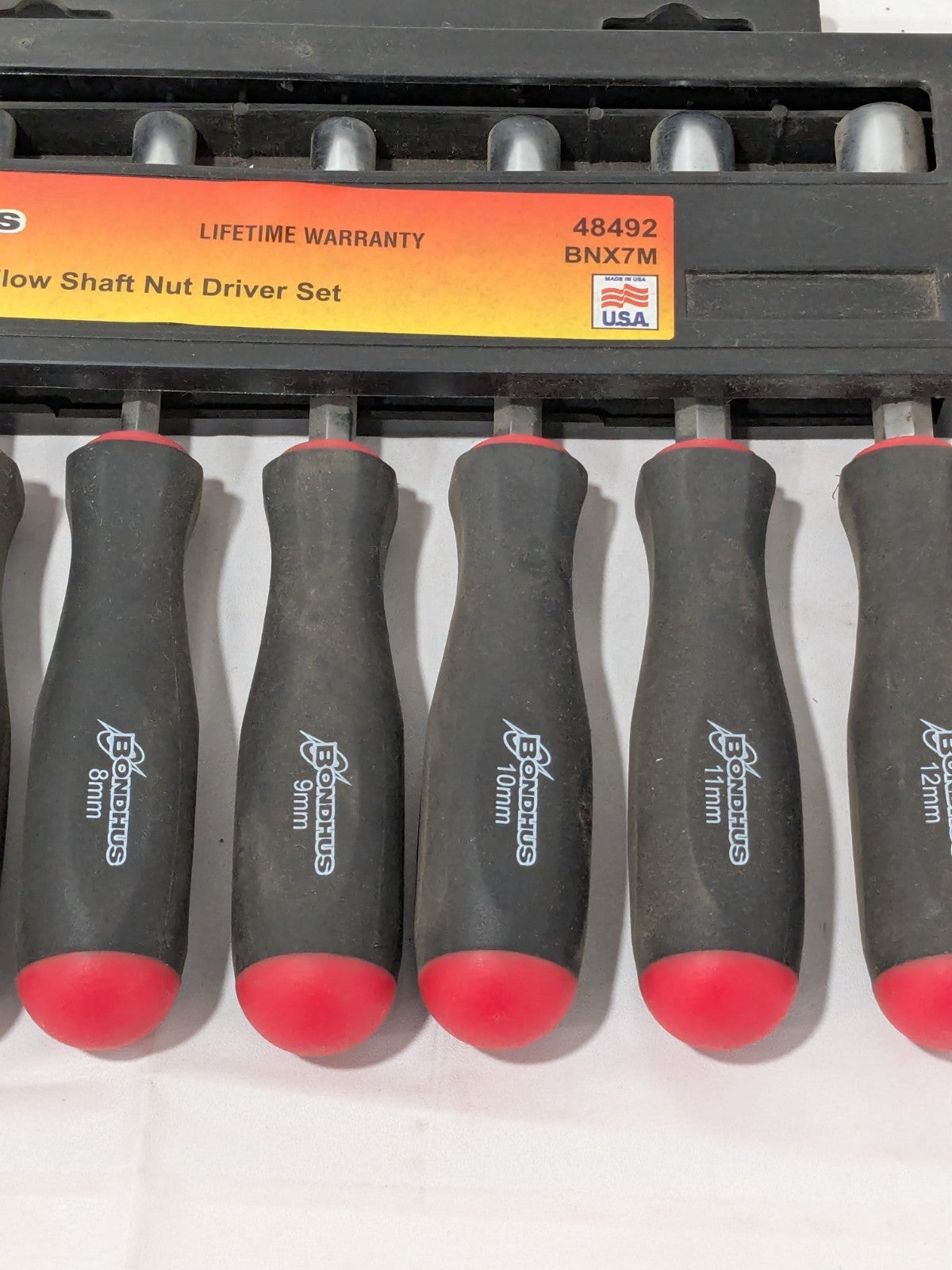 Bondhus Nut Driver Set: 7 Pc, 6 to 12 mm, Hollow Shaft, Ergonomic Handle 48492