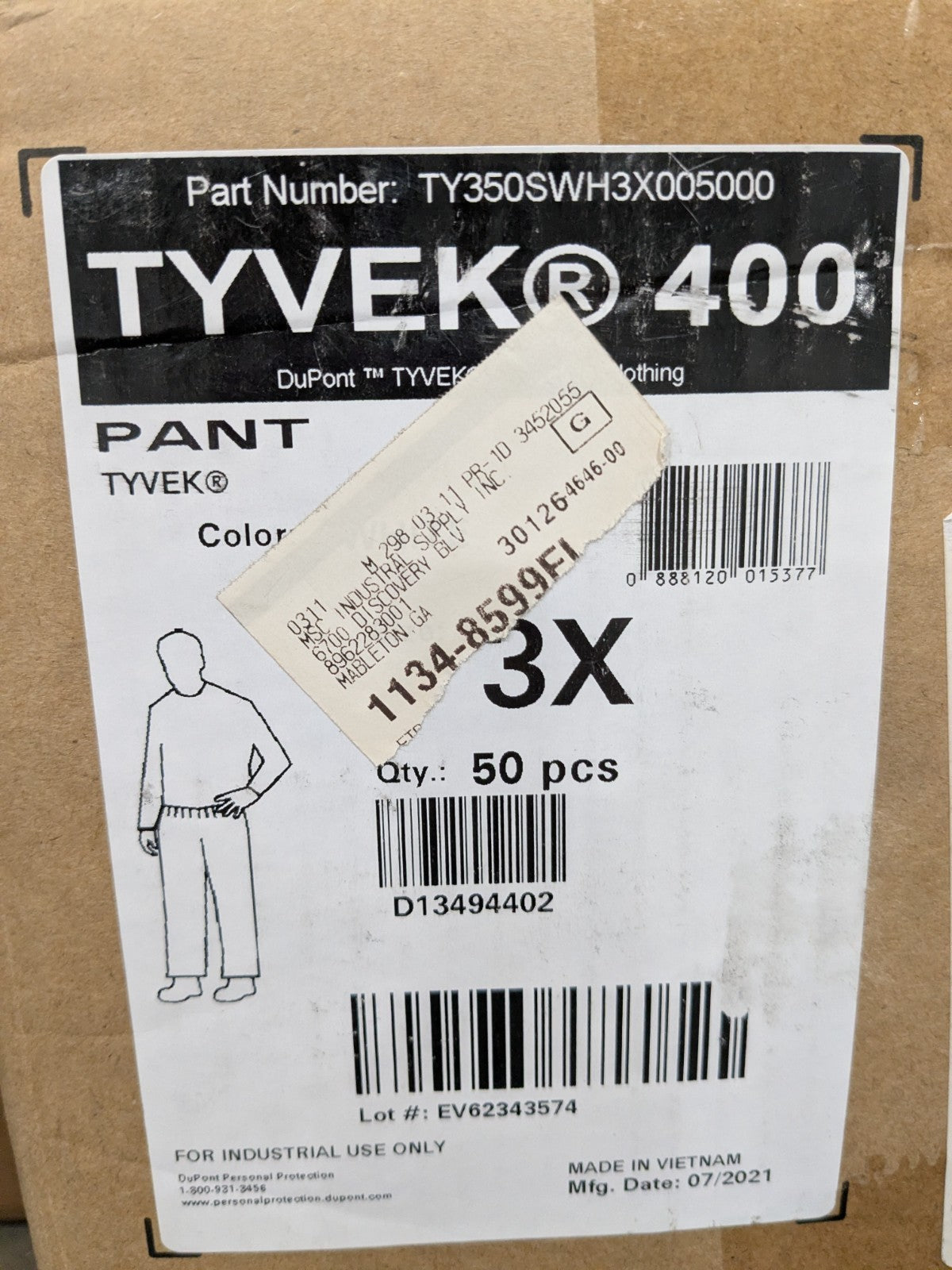 Dupont Tyvek General Purpose Work Pants 50 Qty Size 3XL TY350SWH3X005000