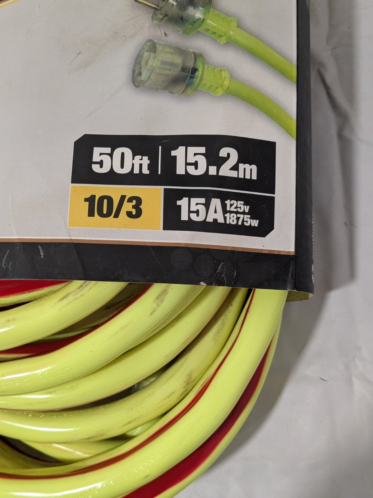 SOUTHWIRE Extension Cord: Outdoor Use, 50 ft Lg, 5-15P, 10/3, SJTW 26480054