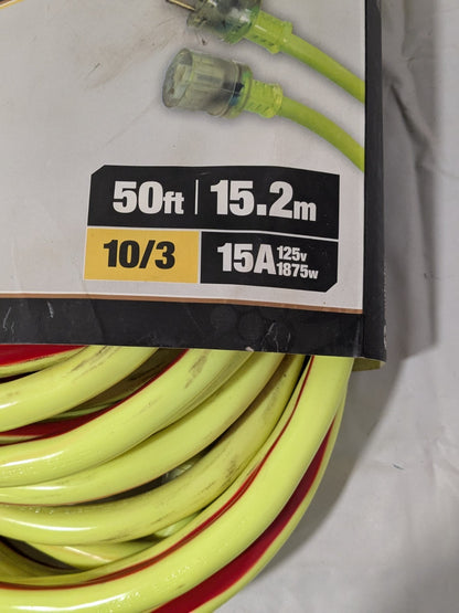 SOUTHWIRE Extension Cord: Outdoor Use, 50 ft Lg, 5-15P, 10/3, SJTW 26480054