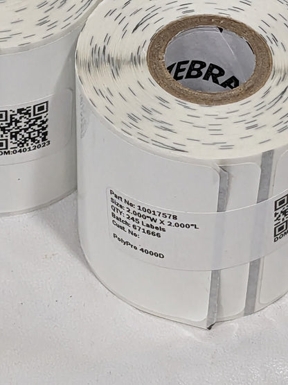 Zebra White 2" X 2" PolyPro 4000D - for Mobile Printers Qty 10 Rolls 1