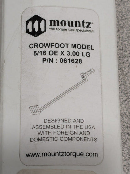 Mountz 5/16" Open End Crowfoot Spanner 1/4 Hex x 3" Lg 061628