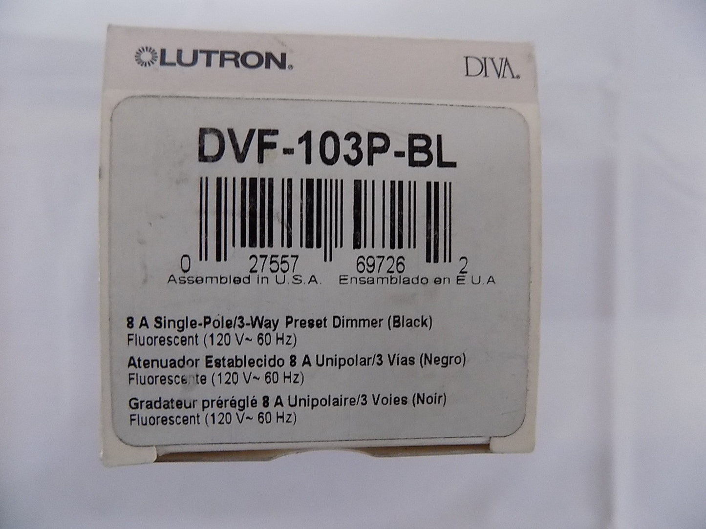 Lutron DVF-103P-BL Diva 120V-8A Fluorescent 3-Wire Hi-Lume LED 3-Way Dimmer BLK