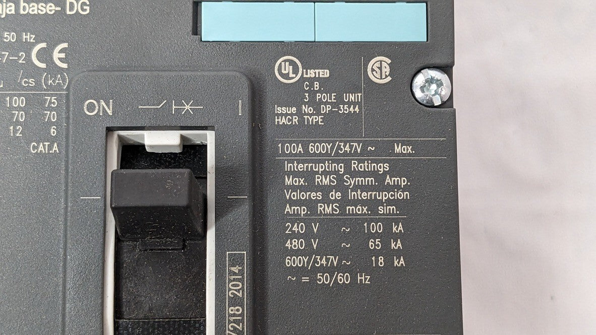 Siemens HDK3R100L VL Series 100A Circuit Breaker 3 Pole 600V ETU5-LI W/Trip Lugs