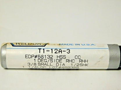 Weldon Tapered End Mill HSS 1º 3/8" x 1/2" x 1-1/4" x 3-1/4"