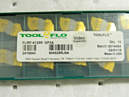 Tool-Flo Carbide Grooving Inserts FLRP4125R Grade GP3A Qty 10 604025RJ5A