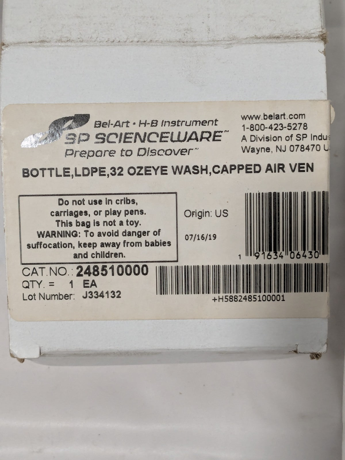Bel-Art Empty Replacement Bottle Eyewash 32 Fl. Oz 248510000