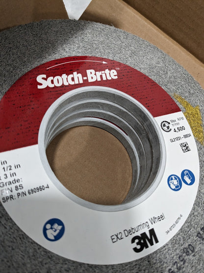 3M EX2 Deburring Wheel, 8 in x 1/2 in x 3 in 8S FIN, Qty 4 7010366637