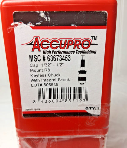 Accupro Steel Keyless Drill Chuck 1/32-1/2" Cap Integral Shank Mount 636734