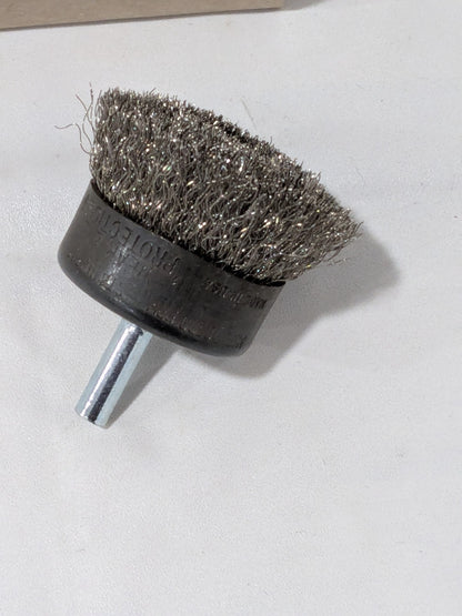 Osborn Cup Brush: 2" Dia, 0.008" Wire Dia, Stainless Steel, Crimped 0003241400