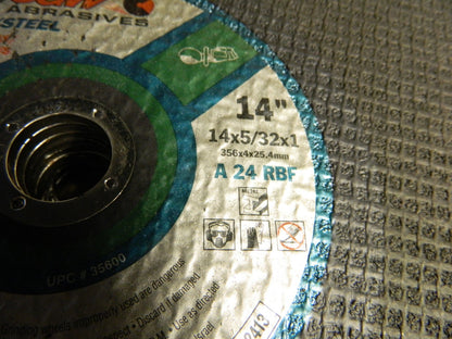 CGW Abrasives AO Cut-Off Wheel Type 1, 14" Dia, 5/32" Thick, 1" H Qty 10 35600